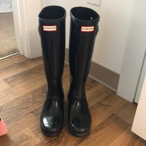 Glossy Hunter Boots Tall Black